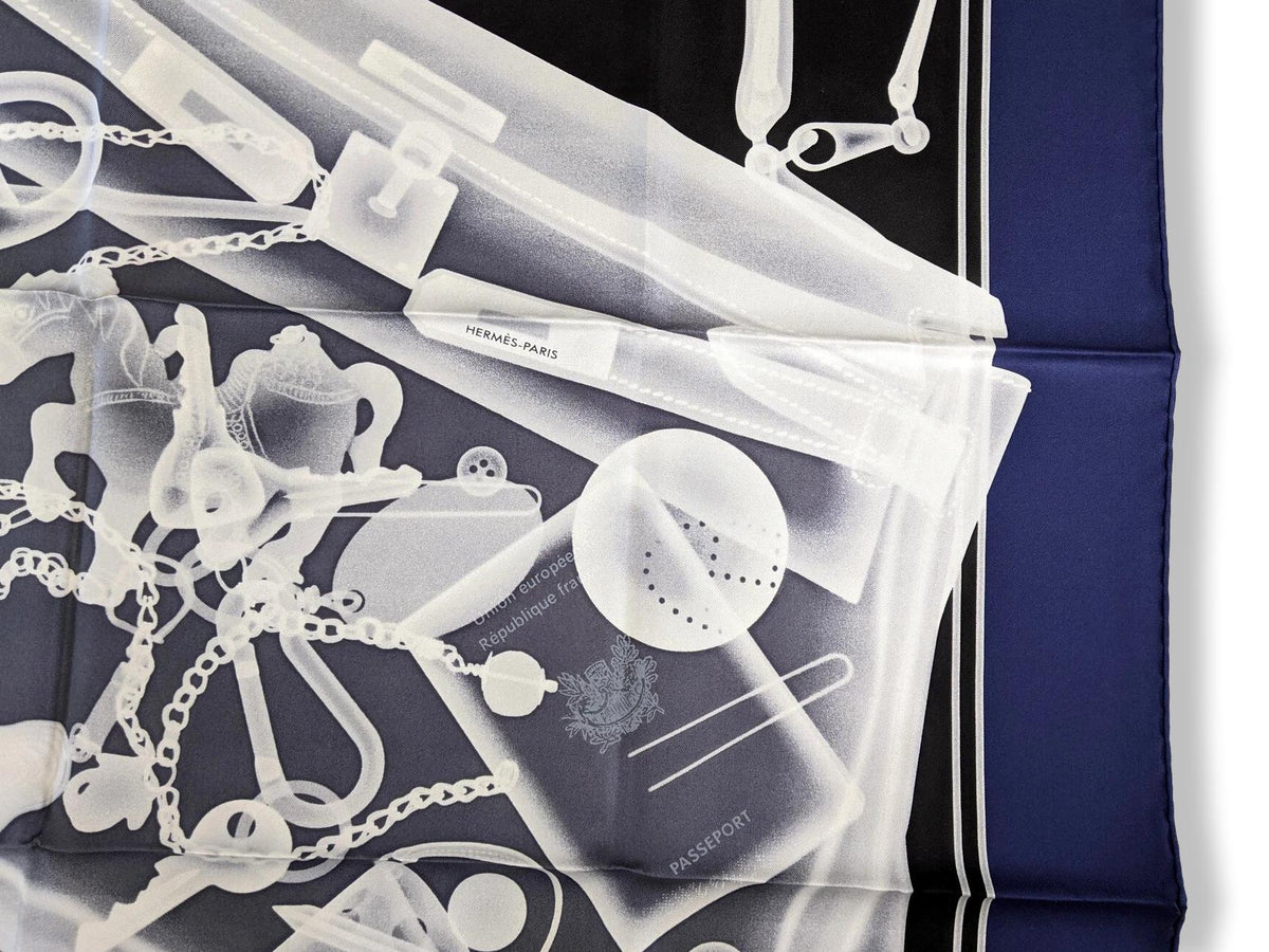 Hermes [AC11] Marine/Noir/Blanc PLEASE CHECK IN by Dimitri Rybaltchenko Twill Carre 90 cm, BNWTIB!