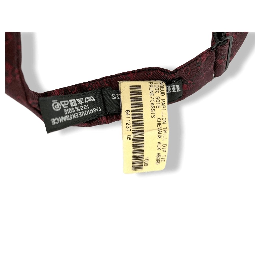 Hermes Plum Cassis Self-Tie Bow Dip Tie CHEVAUX AUX ABORDS Adjustable Size in Twill Silk, NWT in Pochette! - poupishop