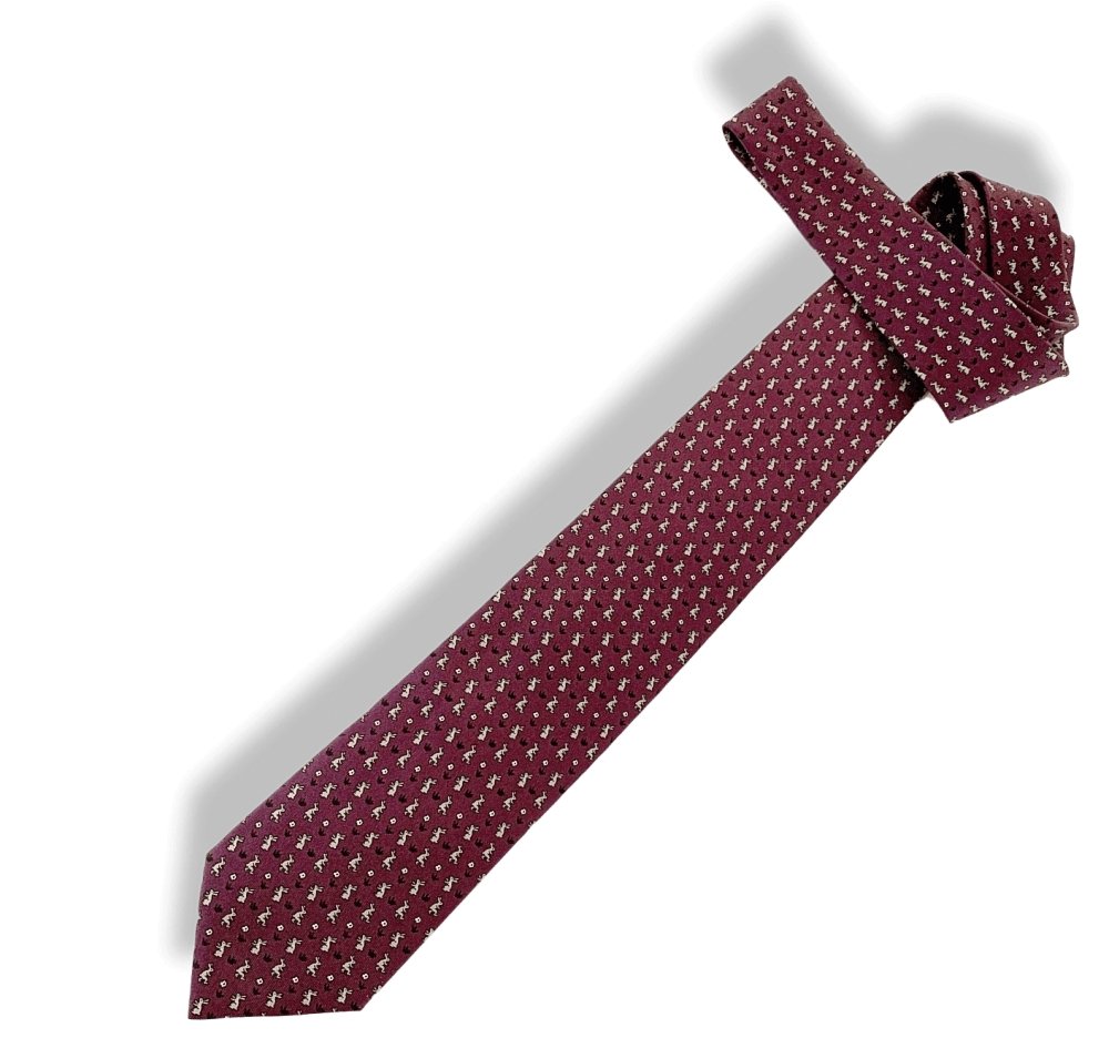 Hermes Plum Grey White Rabbits LAPIN Twill Silk Tie, NWT in Pochette! - poupishop