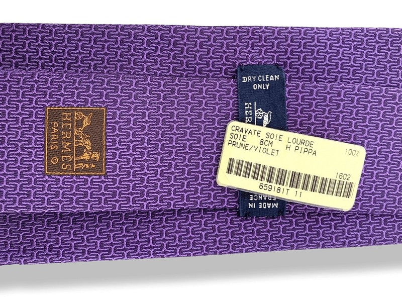 Hermes Plum Purple H PIPPA Heavy Silk Tie 8cm, New in Pochette! - poupishop