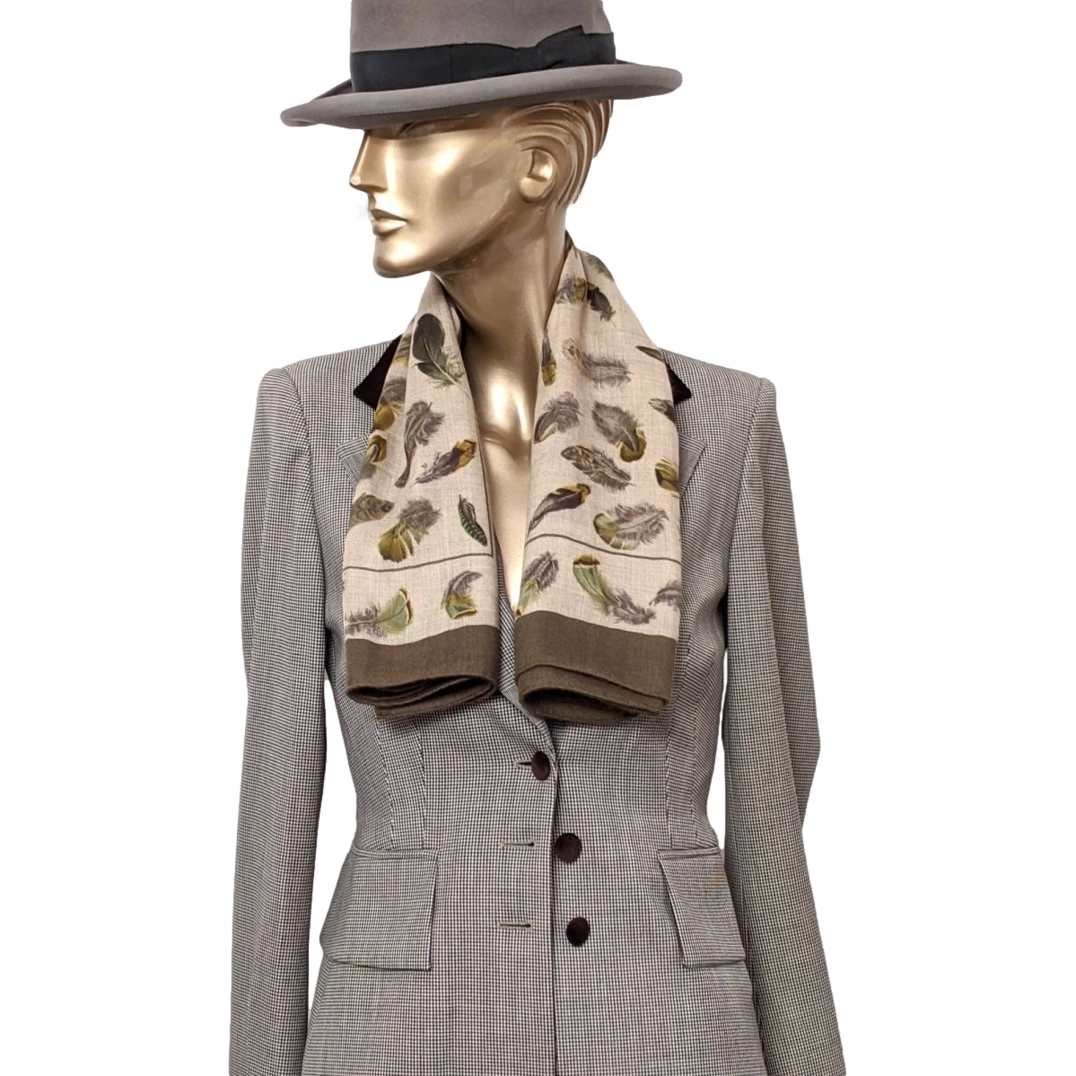 Hermes Vintage Etoupe-Kaki/Naturel PLUMES by Henri de Linares Cashmere 90cm
