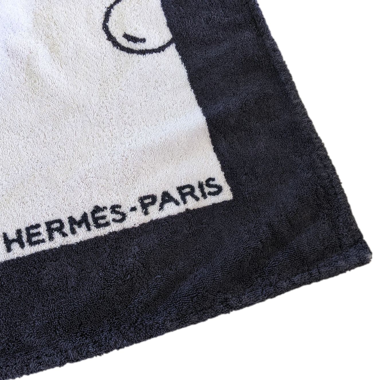 Hermes Noir/Blanc B/W "Poissons" Terry Beach Towel 150 x 90 cm