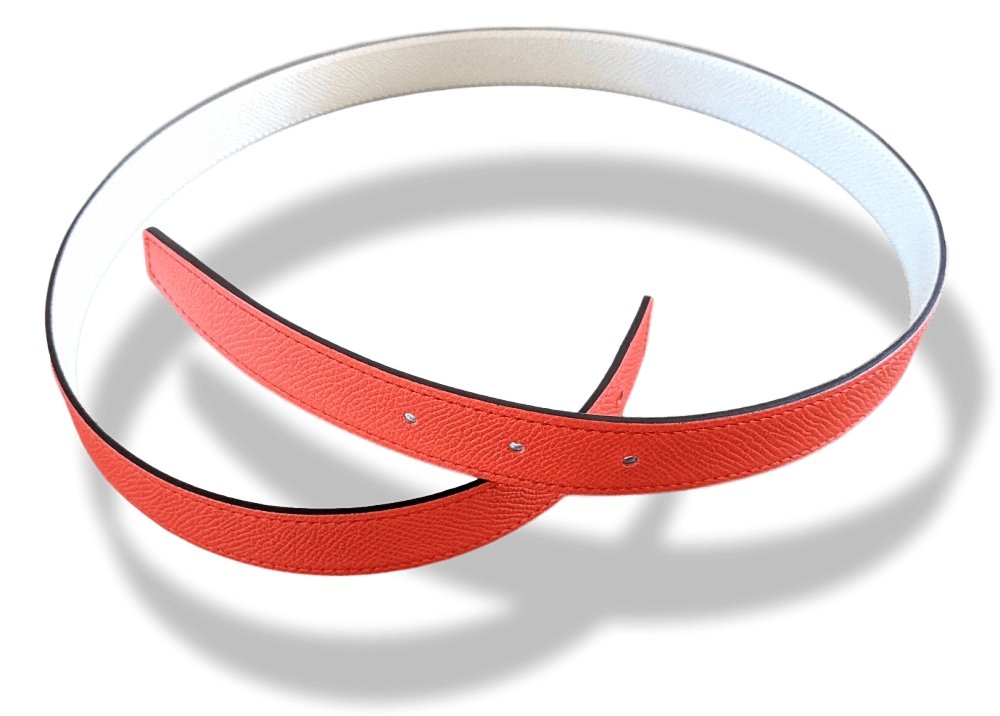 Hermes Poppy Orange/Craie Epsom Calfskin Reversible Strap for Belt 24 mm Sz80, BNIB! - poupishop