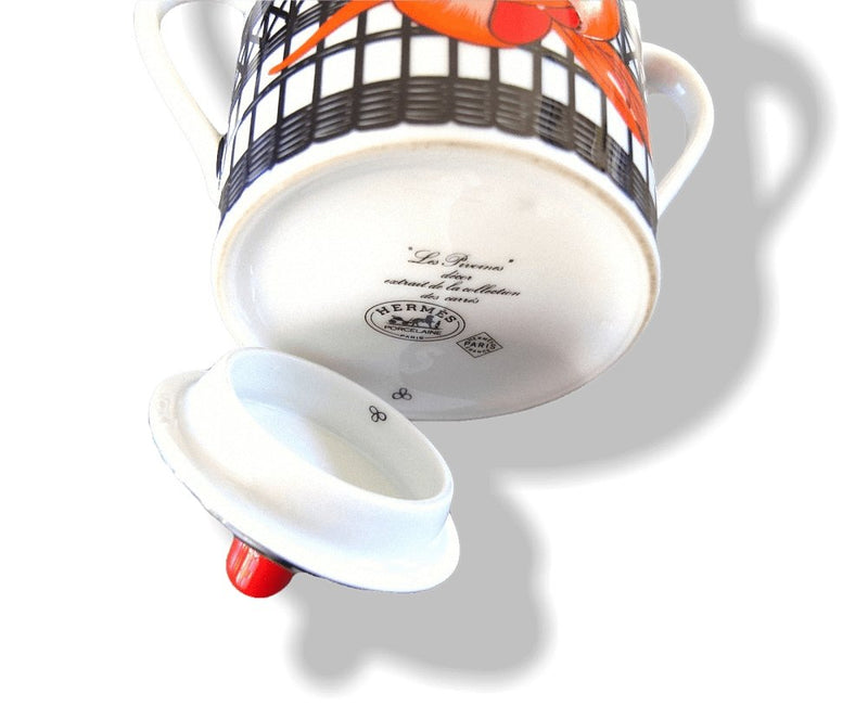 Hermes Porcelain of Limoges Black Les Pivoines Moka Cup & Saucer with Sugar bowl - poupishop