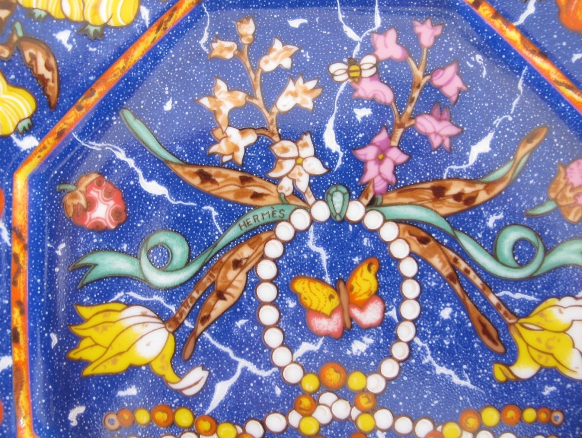 Hermes Porcelain of Limoges Blue Marqueterie de Pierres d'Orient et d'Occident Set of 2 Plates - poupishop