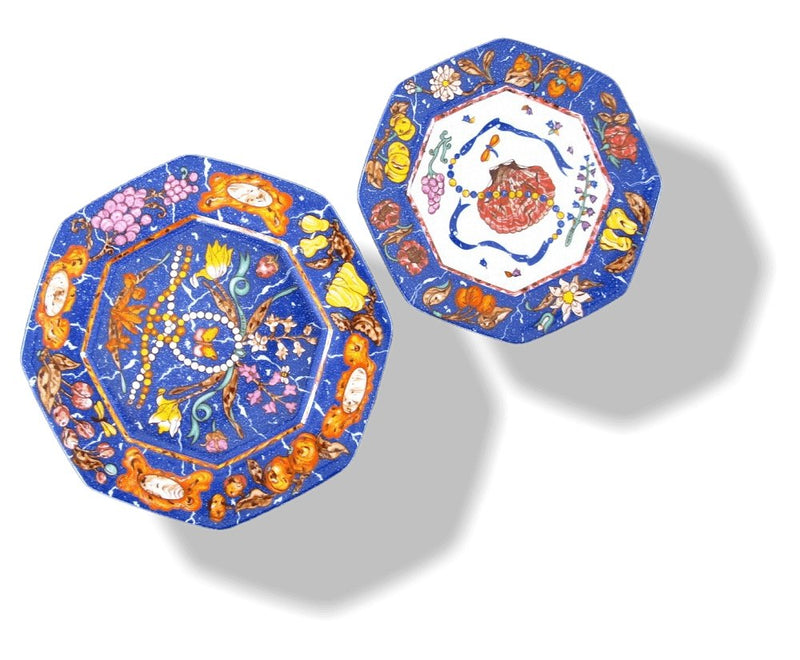 Hermes Porcelain of Limoges Blue Marqueterie de Pierres d'Orient et d'Occident Set of 2 Plates - poupishop