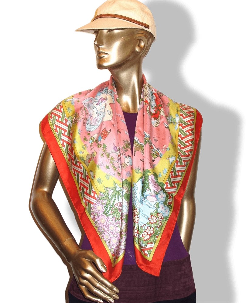 Hermes pour L'Exposition Emile Galle Vic-Sur-Seille 2009 Pink Ballade de Heian by Natsuno Hidaka Twill 90cm, RARE! - poupishop