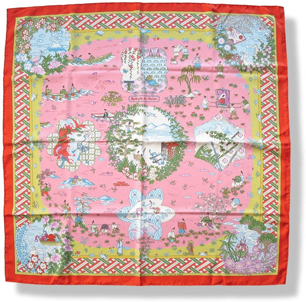 Hermes pour L'Exposition Emile Galle Vic-Sur-Seille 2009 Pink Ballade de Heian by Natsuno Hidaka Twill 90cm, RARE! - poupishop