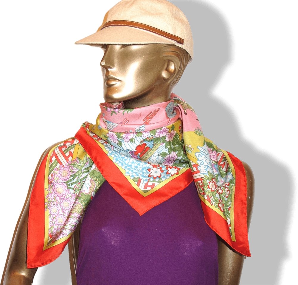 Hermes pour L'Exposition Emile Galle Vic-Sur-Seille 2009 Pink Ballade de Heian by Natsuno Hidaka Twill 90cm, RARE! - poupishop