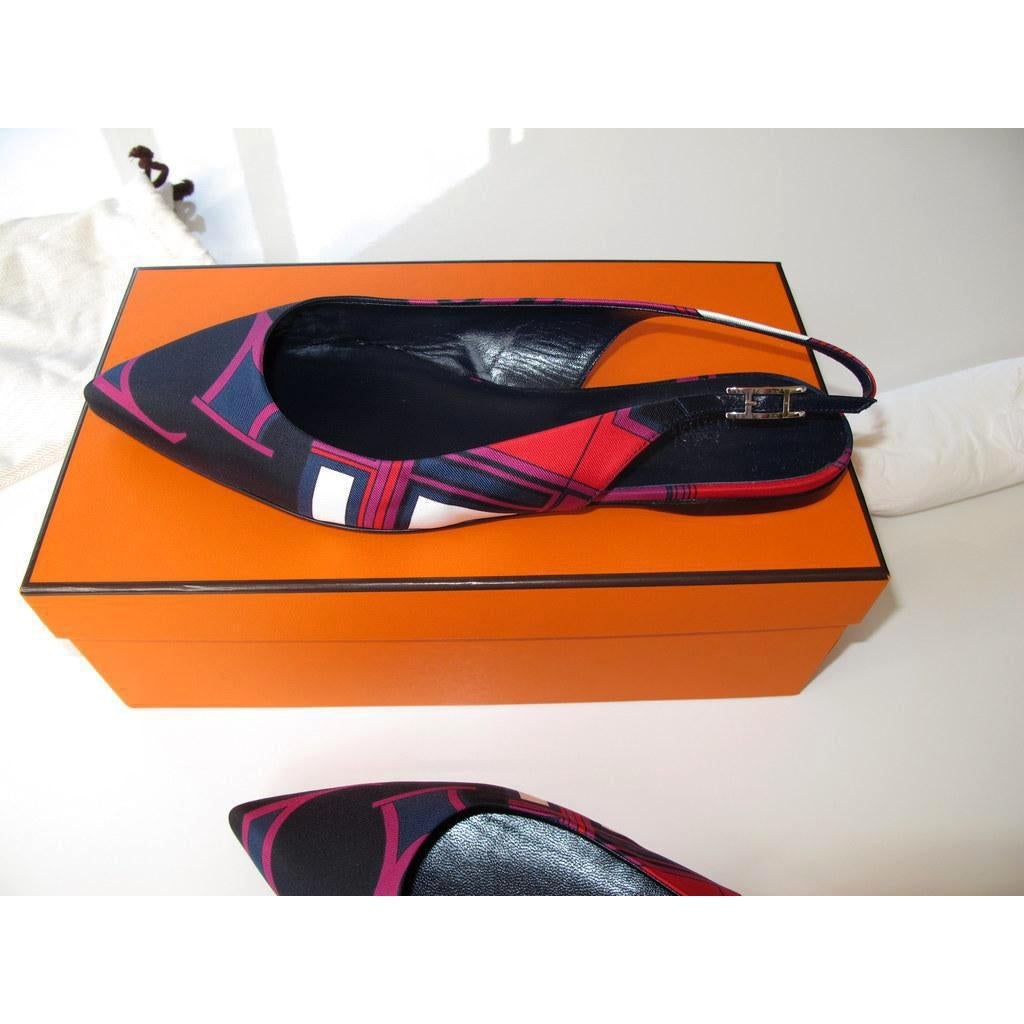 Hermes Print Silk Laura Hermes Flat Slingbacks, NIB! - poupishop