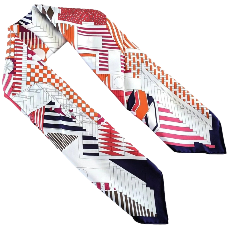 Hermes 2007 Caban/Blanc/Framboise PROMENADE AU FAUBOURG by Nigel Peake Twill Scarf 90cm