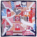 Hermes 2007 Caban/Blanc/Framboise PROMENADE AU FAUBOURG by Nigel Peake Twill Scarf 90cm