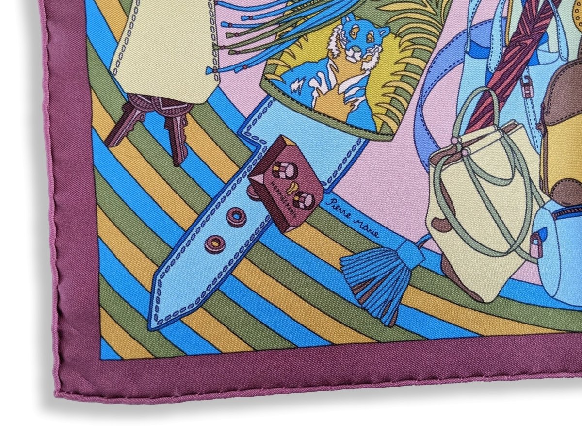 Hermes Prune Bleu Rose MADAME CUIR Twill Gavroche 42cm - poupishop