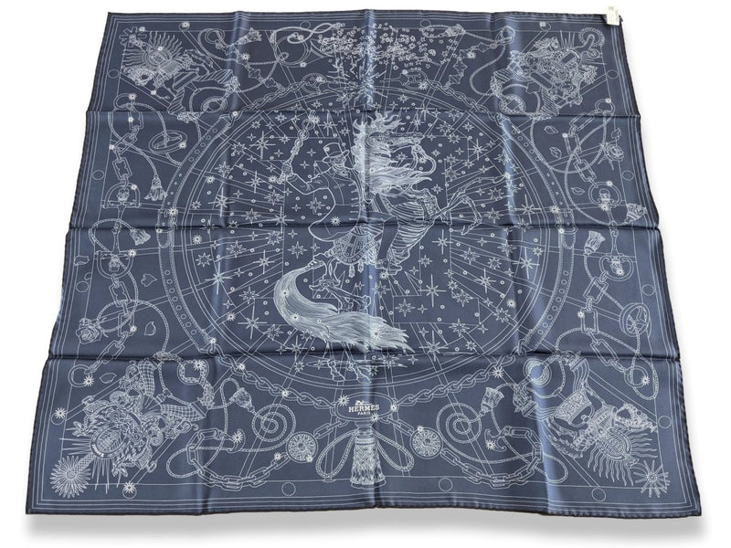 Hermes Prune/Gris/Marine C'EST LA FETE by Daiske Nomura DOUBLE FACE Twill Scarf 90cm, BNWT! - poupishop