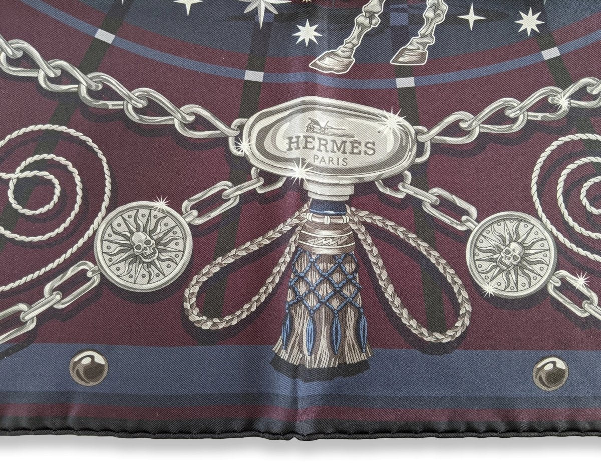 Hermes Prune/Gris/Marine C'EST LA FETE by Daiske Nomura DOUBLE FACE Twill Scarf 90cm, BNWT! - poupishop