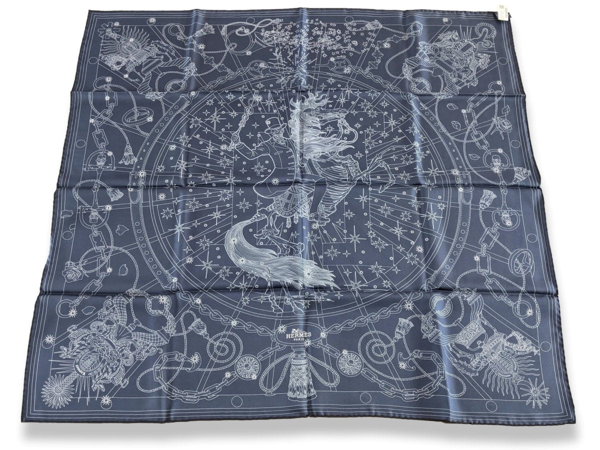 Hermes Prune/Gris/Marine C'EST LA FETE by Daiske Nomura DOUBLE FACE Twill Scarf 90cm, BNWTIB! - poupishop