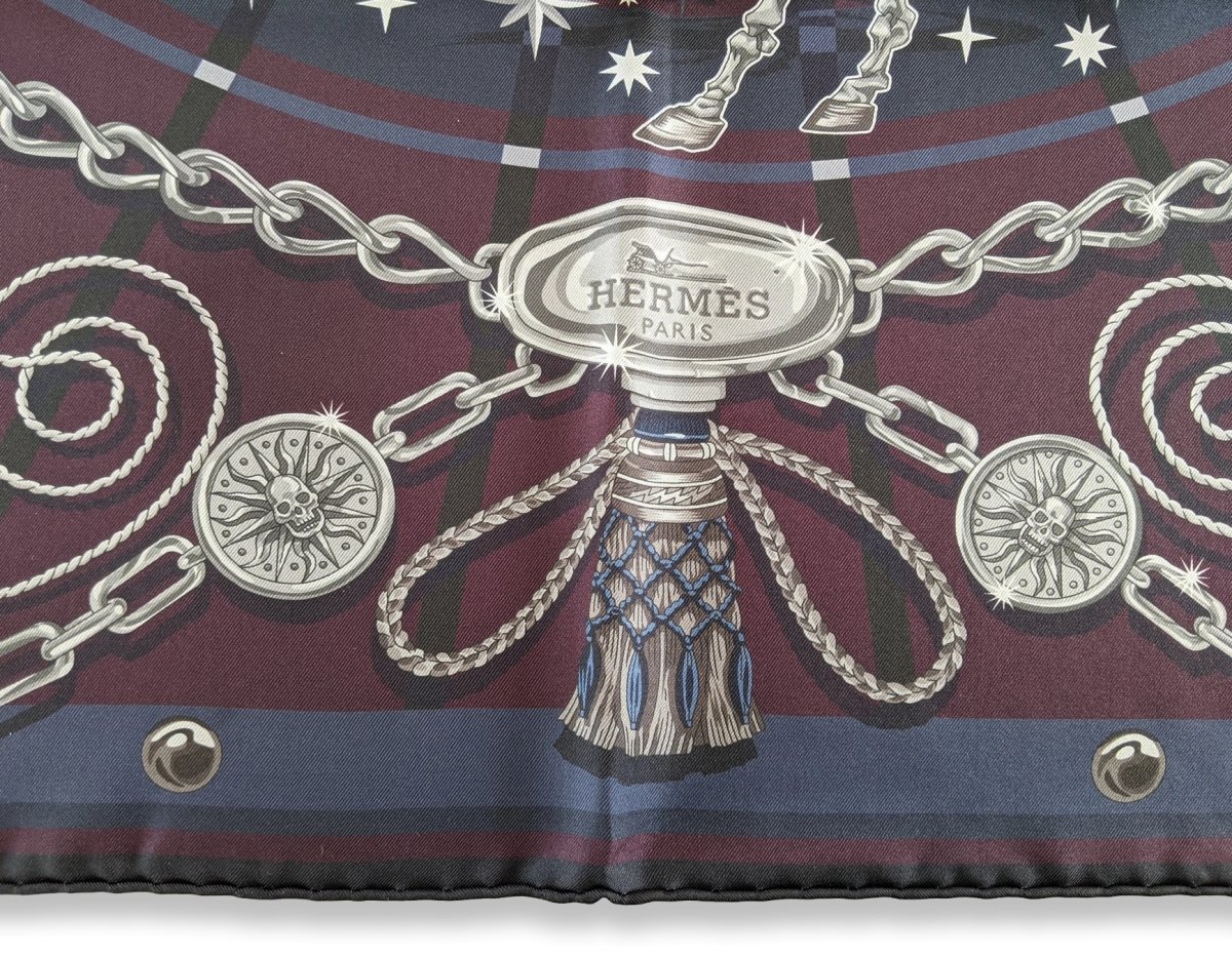 Hermes Prune/Gris/Marine C'EST LA FETE by Daiske Nomura DOUBLE FACE Twill Scarf 90cm, BNWTIB! - poupishop
