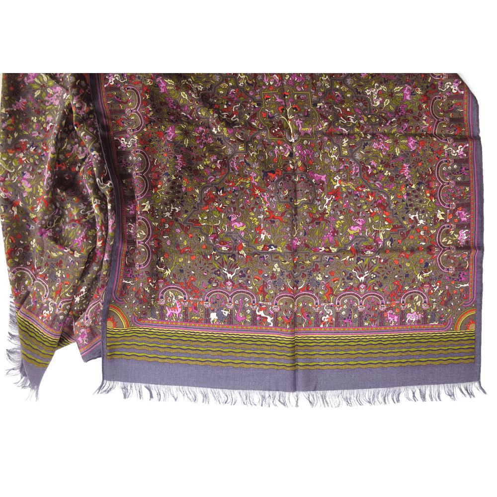 Hermes Purple Olive Jardins d' Armenie Cashmere Fringed Stole, New! - poupishop