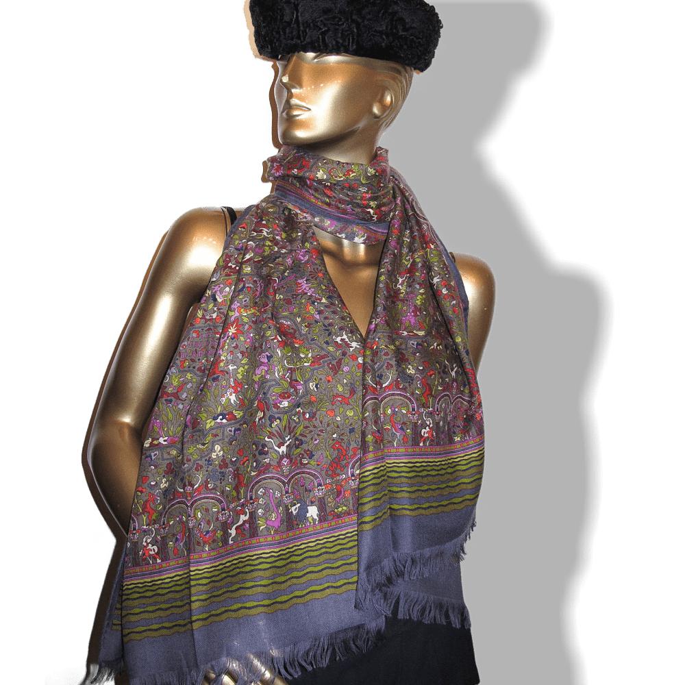 Hermes Purple Olive Jardins d' Armenie Cashmere Fringed Stole, New! - poupishop