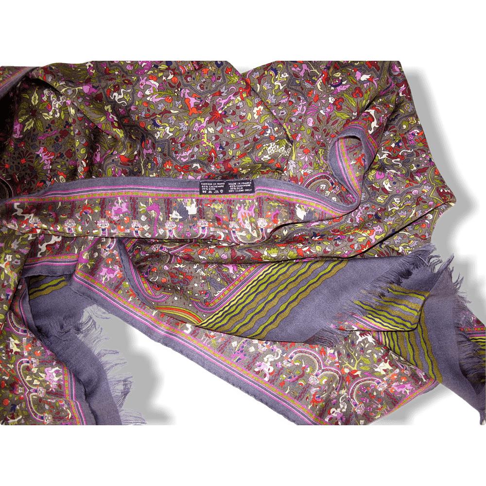 Hermes Purple Olive Jardins d' Armenie Cashmere Fringed Stole, New! - poupishop