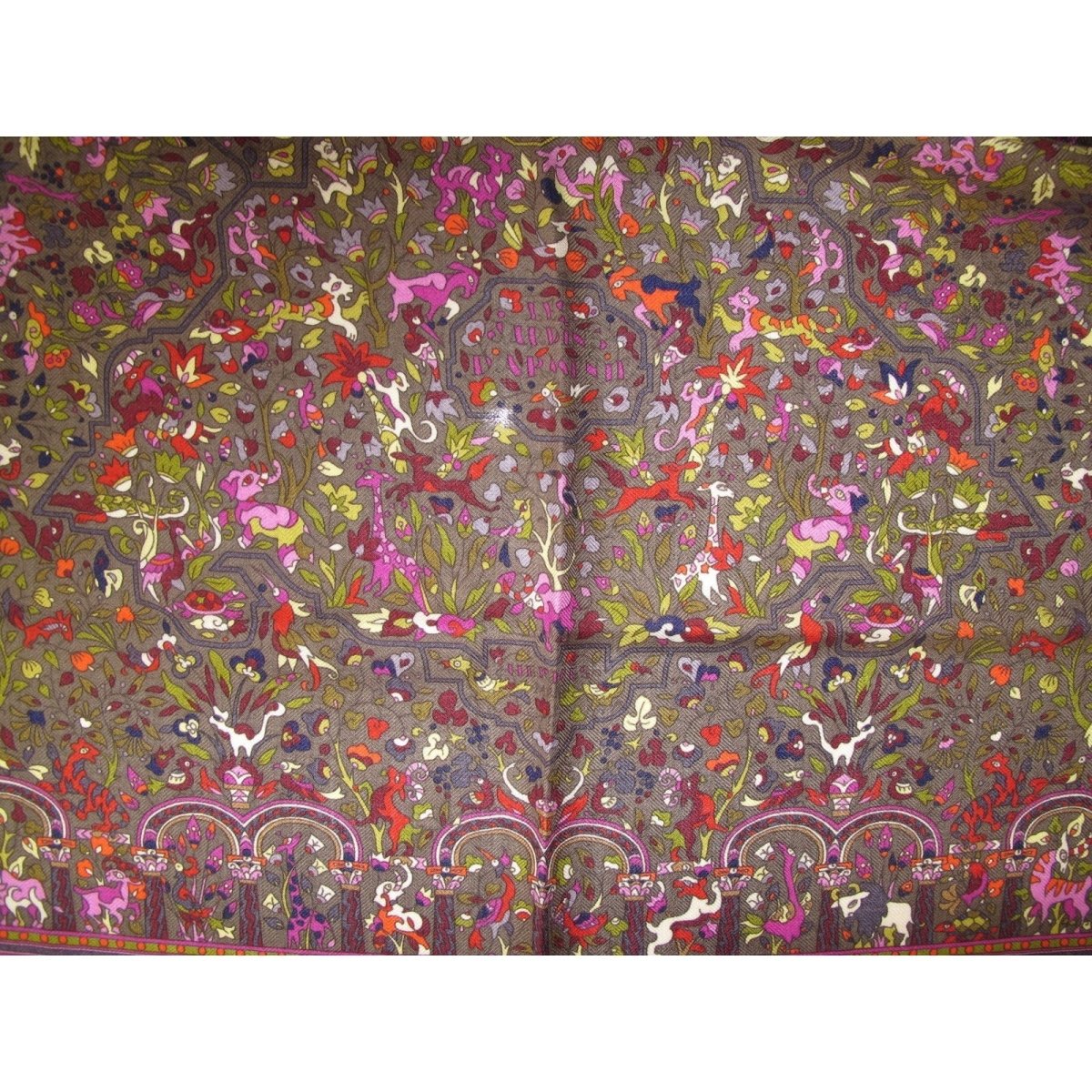 Hermes Purple Olive Jardins d' Armenie Cashmere Fringed Stole, New! - poupishop