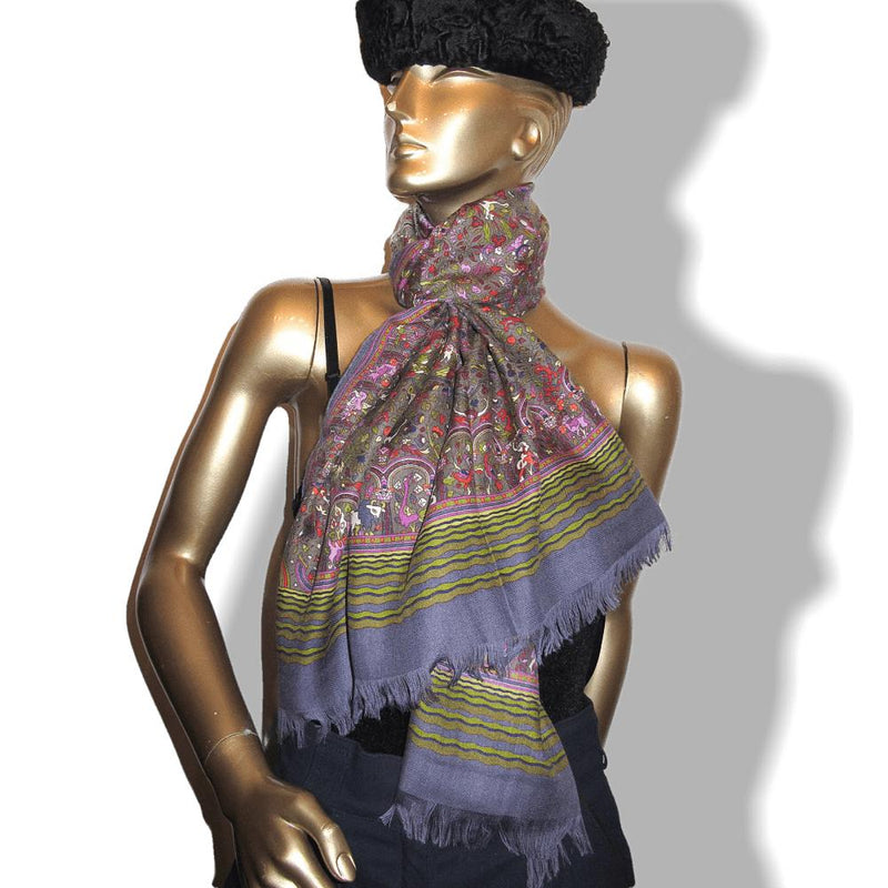 Hermes Purple Olive Jardins d' Armenie Cashmere Fringed Stole, New! - poupishop