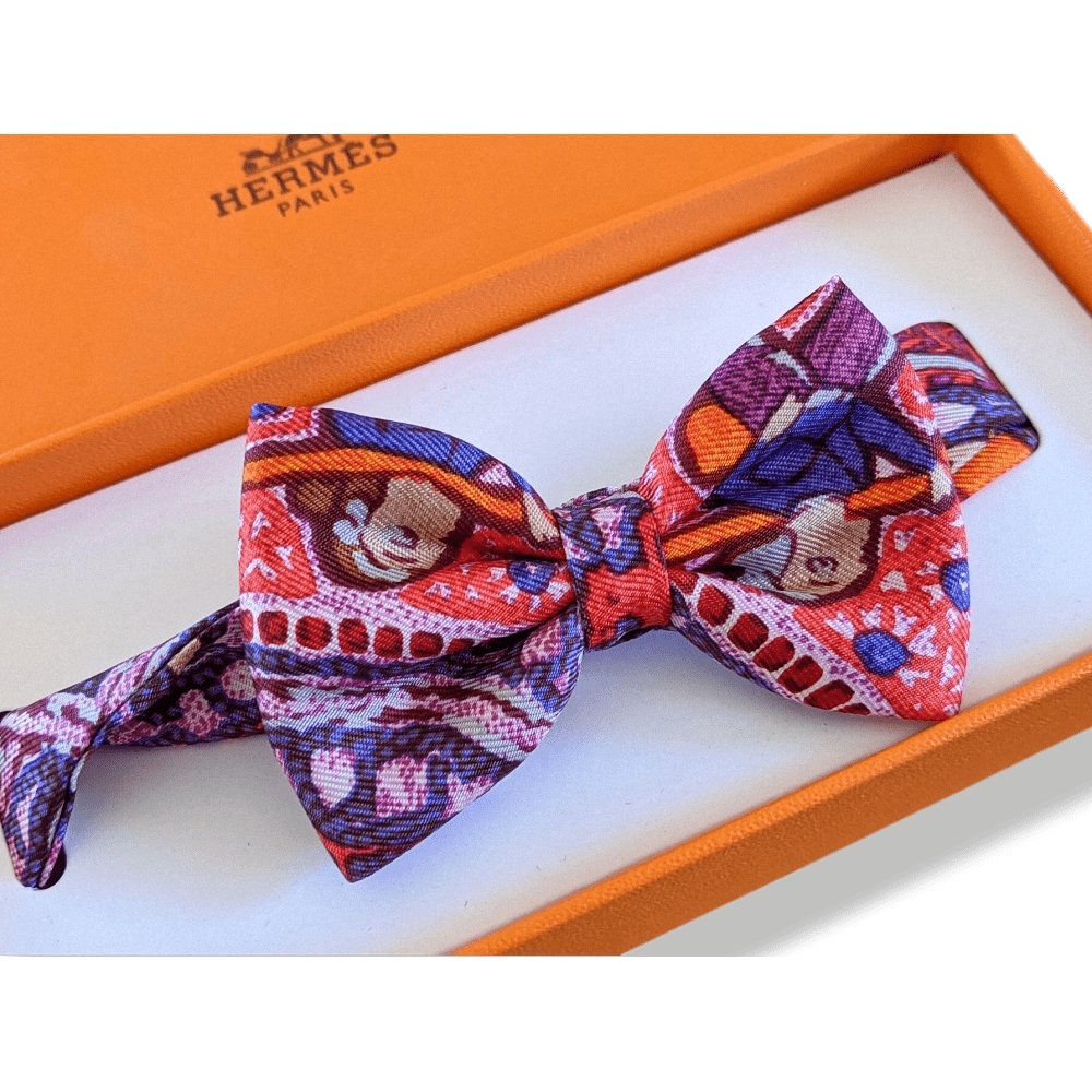 Hermes Purple Red NOEUD PAPILLON EN CARRE LALBHAI Bow Tie for Woman Jacquard Twill Silk, BNIB! - poupishop