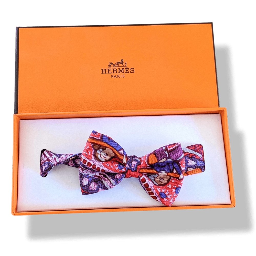 Hermes Purple Red NOEUD PAPILLON EN CARRE LALBHAI Bow Tie for Woman Jacquard Twill Silk, BNIB! - poupishop