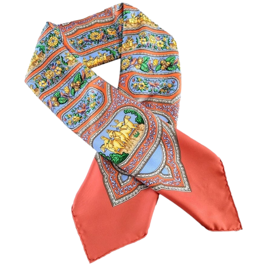 Hermes 2000 Coquelicot/Bleu QALAMDAN by Catherine Baschet Twill 90cm