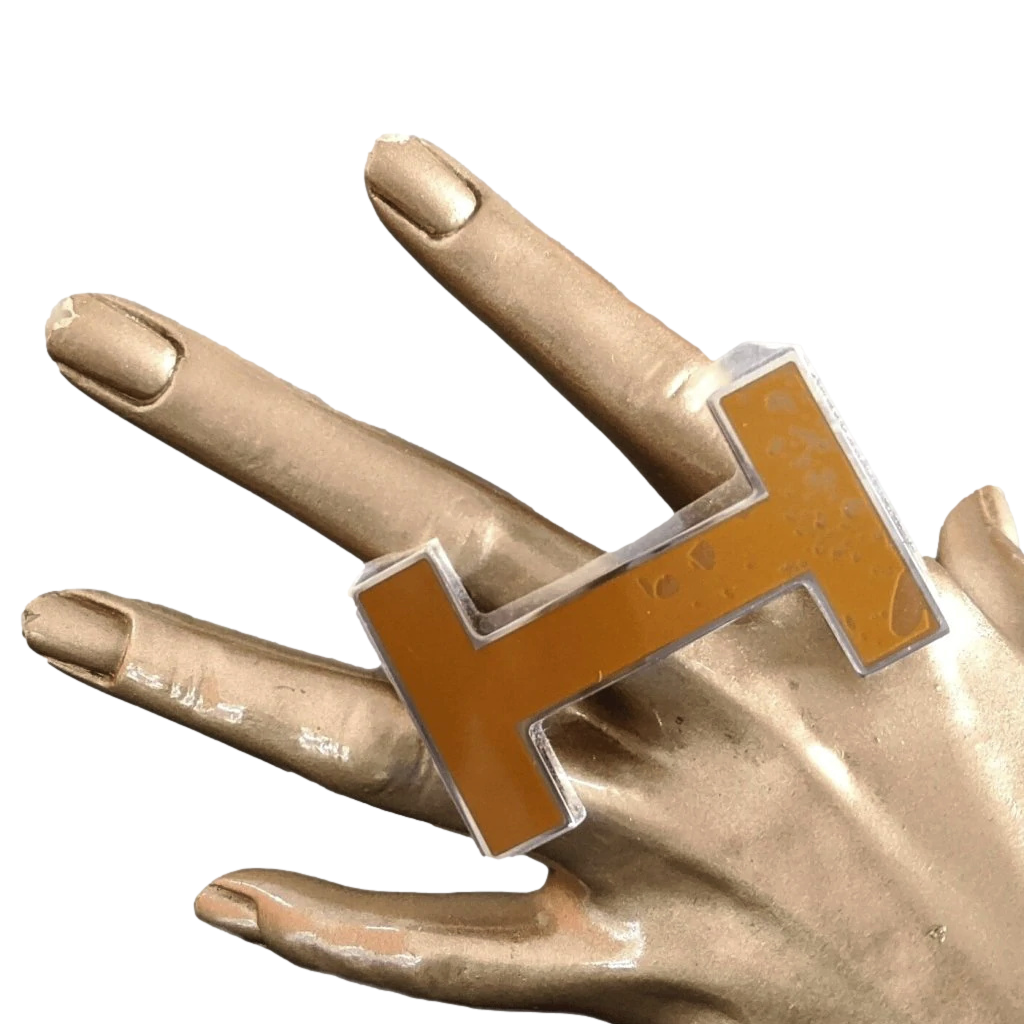 Hermes [66] Caramel Ochre Lacquered Enamel & Palladium QUIZZ Belt Buckle H 32 mm