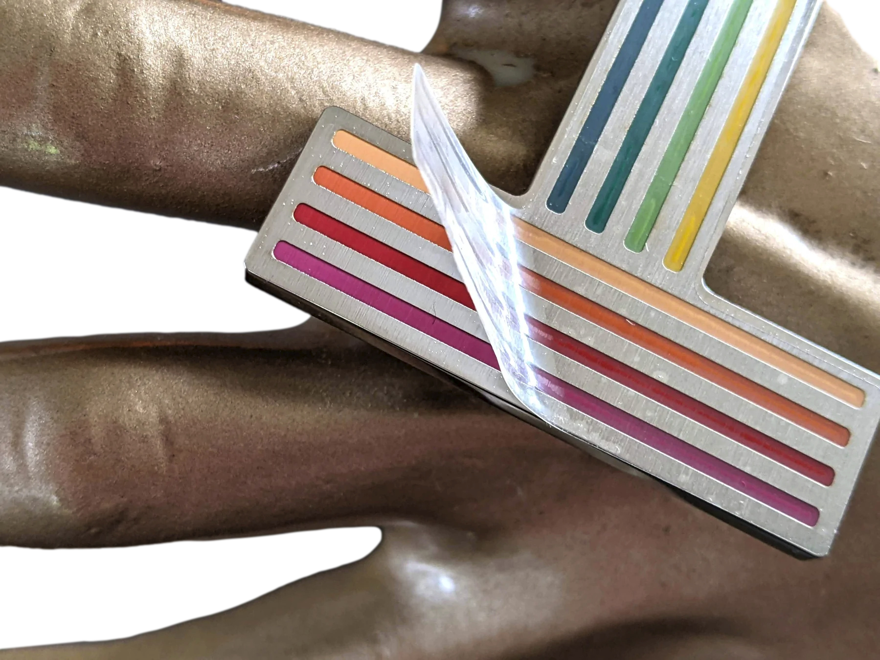 Hermes [100] Multicolore Brushed Palladium "Quizz Rainbow" Belt Buckle 38 mm