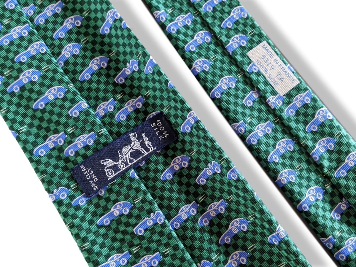 Hermes Racing Limited Edition Green/Blue LE MANS 2006 Cars Print Twill Silk Tie, 5319 TA, Rare! - poupishop
