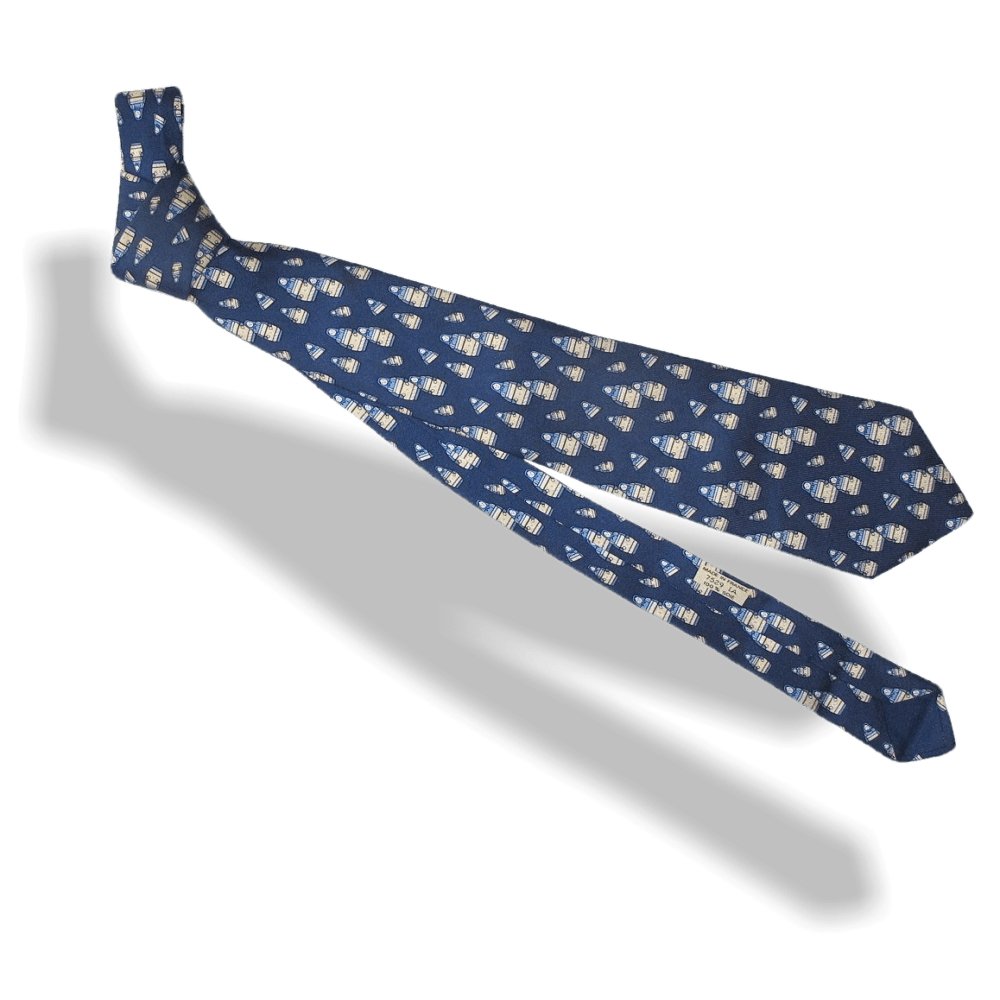 Hermes Rare Vintage Blue Poupees Russes Matriochkas Doll Twill Silk Tie 7529 IA - poupishop