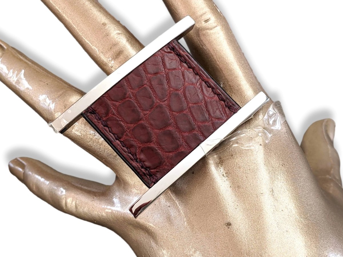Hermes Rare Vintage Mens' Bourgogne Matt Crocodile/Palladium Belt Buckle KLAY 32 mm, New with Plastic Protection! Box! - poupishop