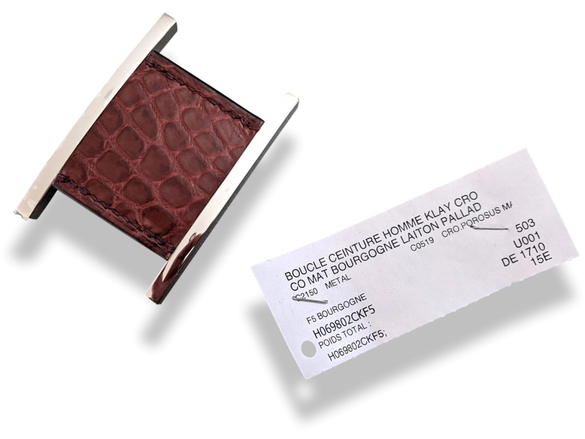 Hermes Rare Vintage Mens' Bourgogne Matt Crocodile/Palladium Belt Buckle KLAY 32 mm, New with Plastic Protection! Box! - poupishop