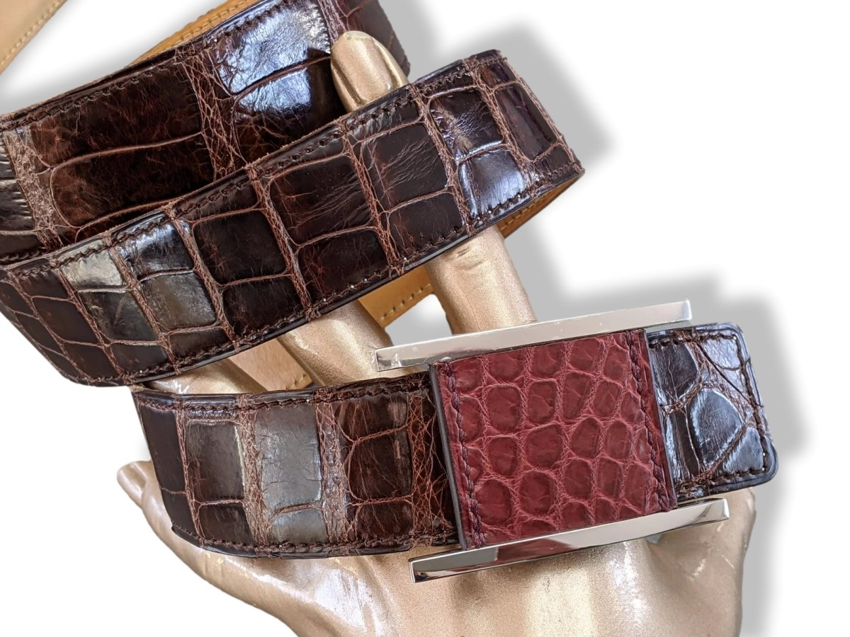 Hermes Rare Vintage Mens' Bourgogne Matt Crocodile/Palladium Belt Buckle KLAY 32 mm, New with Plastic Protection! Box! - poupishop