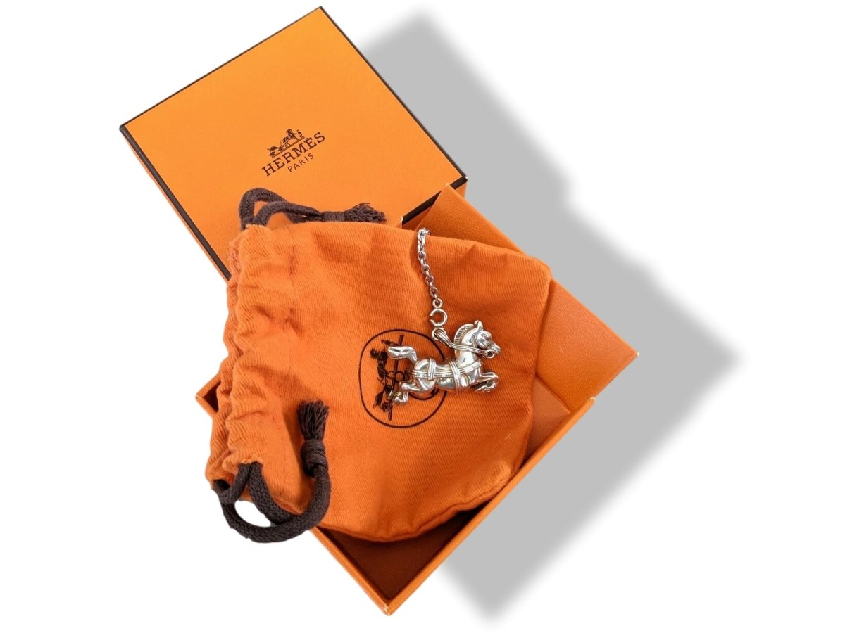 Hermes RARE Vintage Sterling Jumping Horse CARROUSEL Keychain Bag Charm, Box! - poupishop