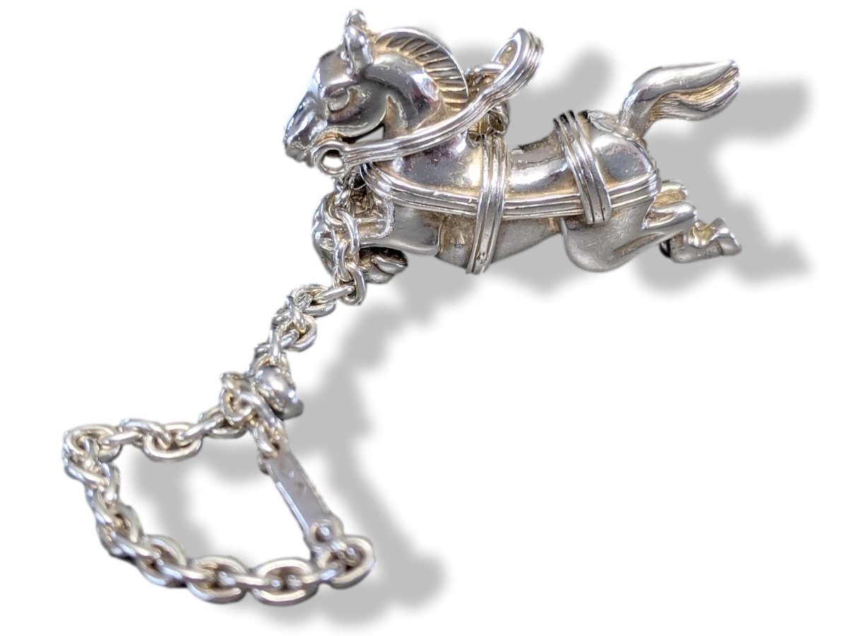 Hermes RARE Vintage Sterling Jumping Horse CARROUSEL Keychain Bag Charm, Box! - poupishop