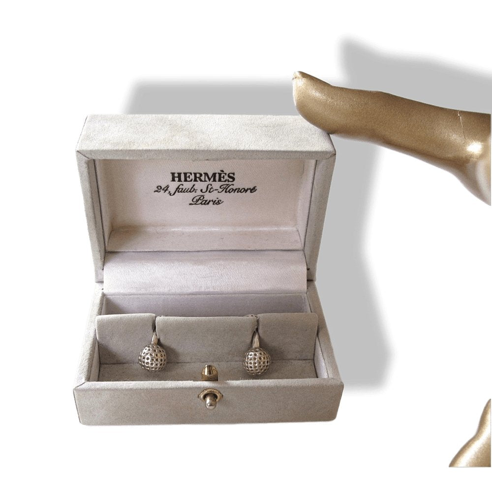 Hermes Rare Vintage Sterling Silver AG925 GOLF Cuffflinks, Box! - poupishop