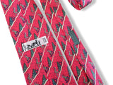 Hermes Raspberry/Green Twill Silk Tie LUGE - SKI 9 cm, Nr 7231 UA - poupishop