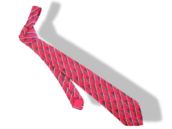 Hermes Raspberry/Green Twill Silk Tie LUGE - SKI 9 cm, Nr 7231 UA - poupishop