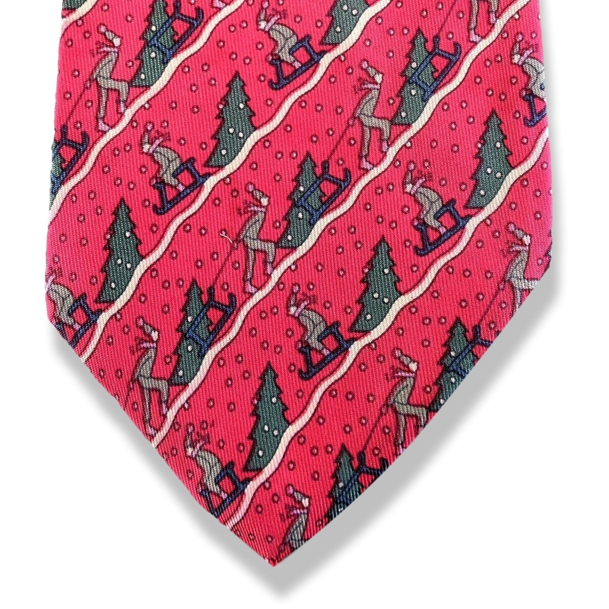 Hermes Raspberry/Green Twill Silk Tie LUGE - SKI 9 cm, Nr 7231 UA - poupishop