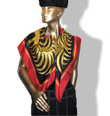 Hermes Red Black Gold Tigre Royal by Christiane Vauzelles Blanc Matt Overlay Twill 90cm, Box! - poupishop