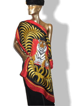 Hermes Red Black Gold Tigre Royal by Christiane Vauzelles Blanc Matt Overlay Twill 90cm, Box! - poupishop