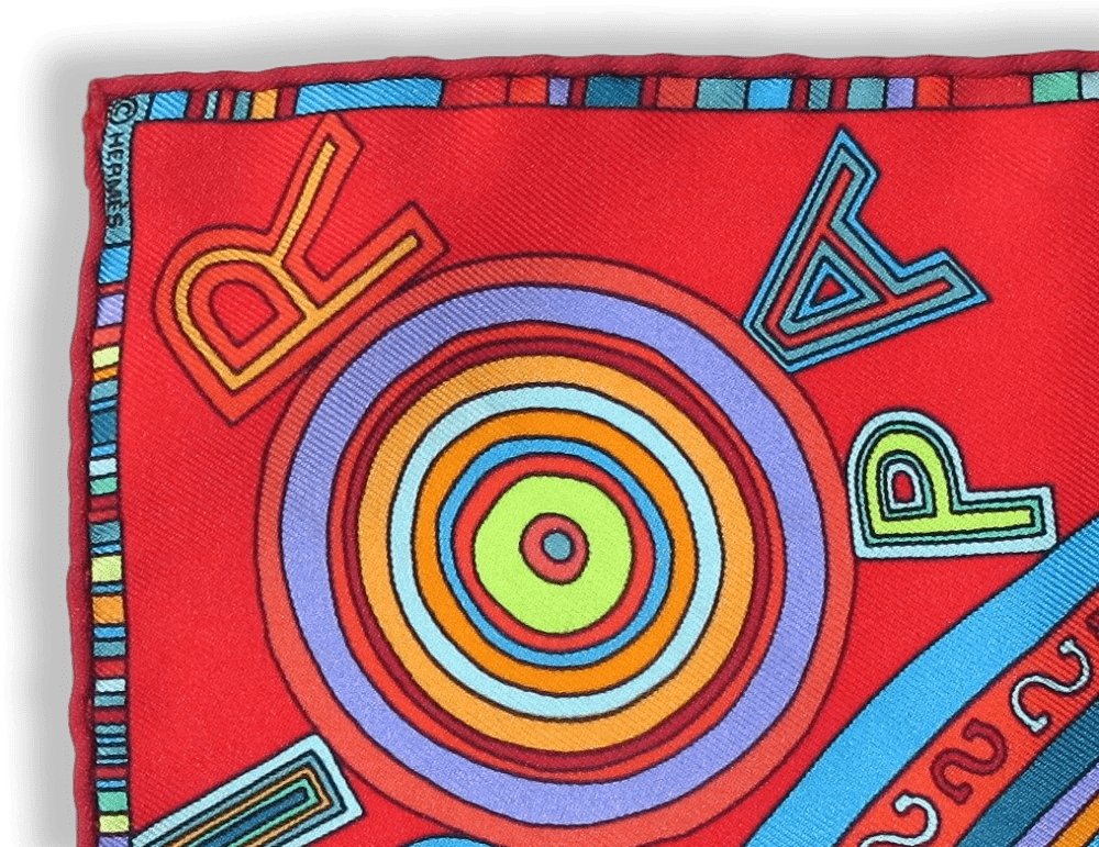 Hermes Red Blue Turquoise Tohu Bohu Twill Gavroche 42cm, Mint! - poupishop