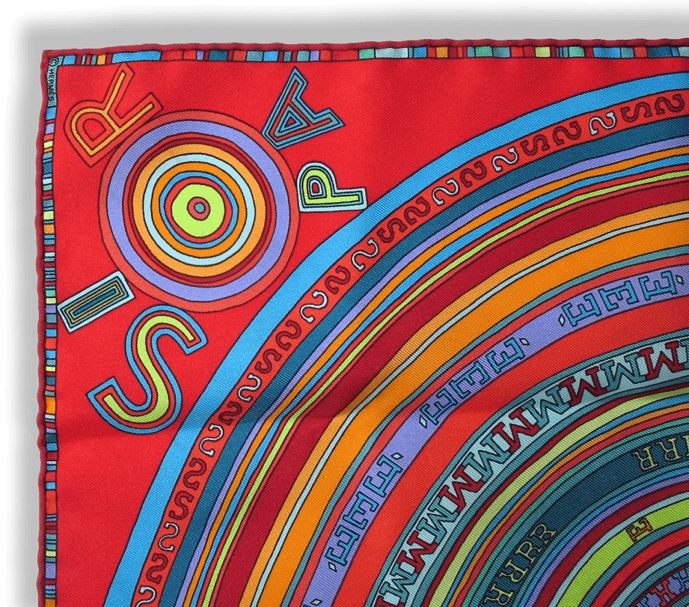 Hermes Red Blue Turquoise Tohu Bohu Twill Gavroche 42cm, Mint! - poupishop