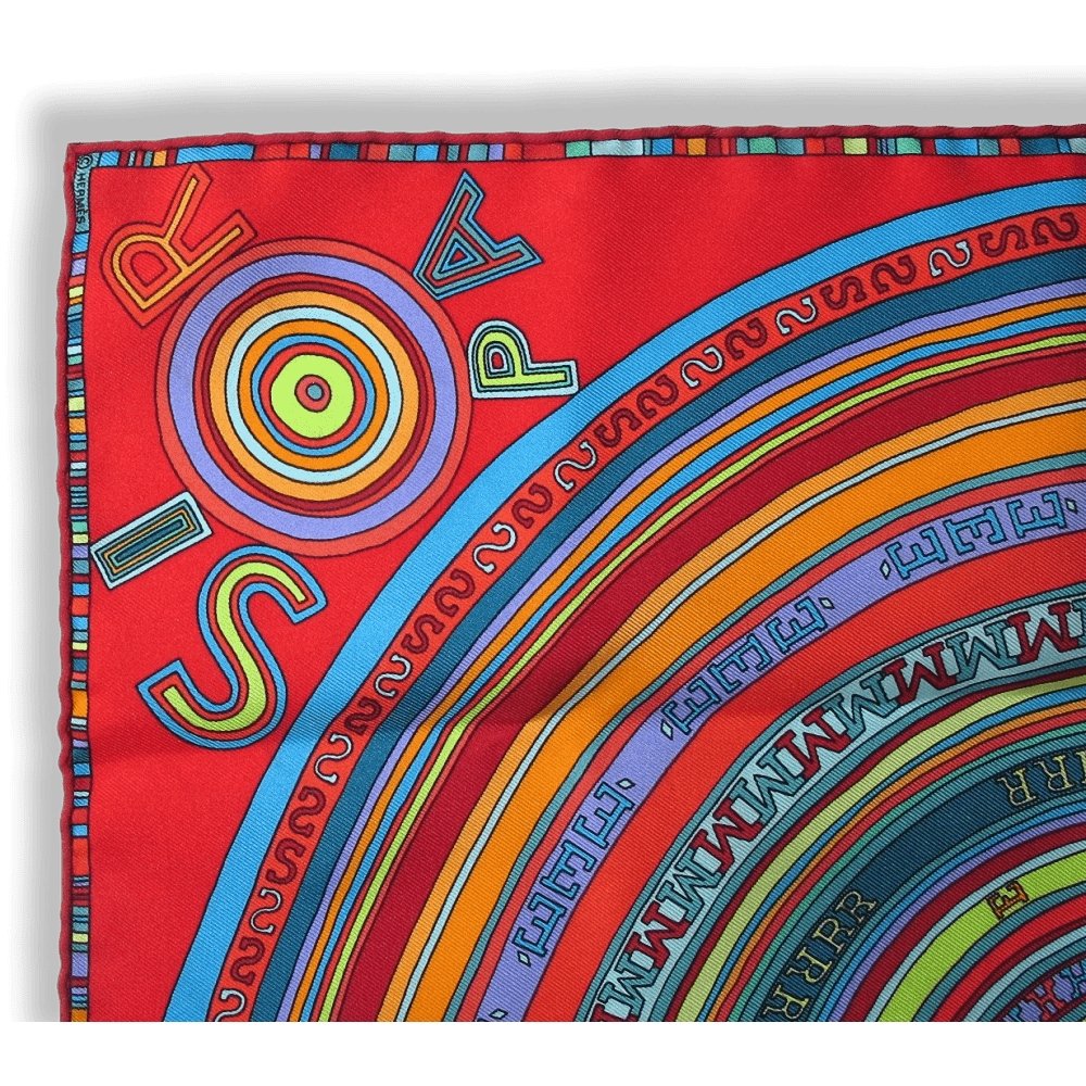 Hermes Red Blue Turquoise Tohu Bohu Twill Gavroche 42cm, NIB! - poupishop