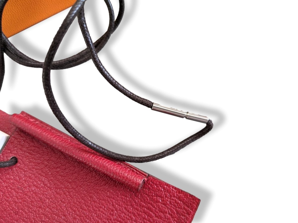 Hermes Red Chevre Mysore Goat Leather Notepad Pendant with Silver Criterium Pencil, BNIB! - poupishop