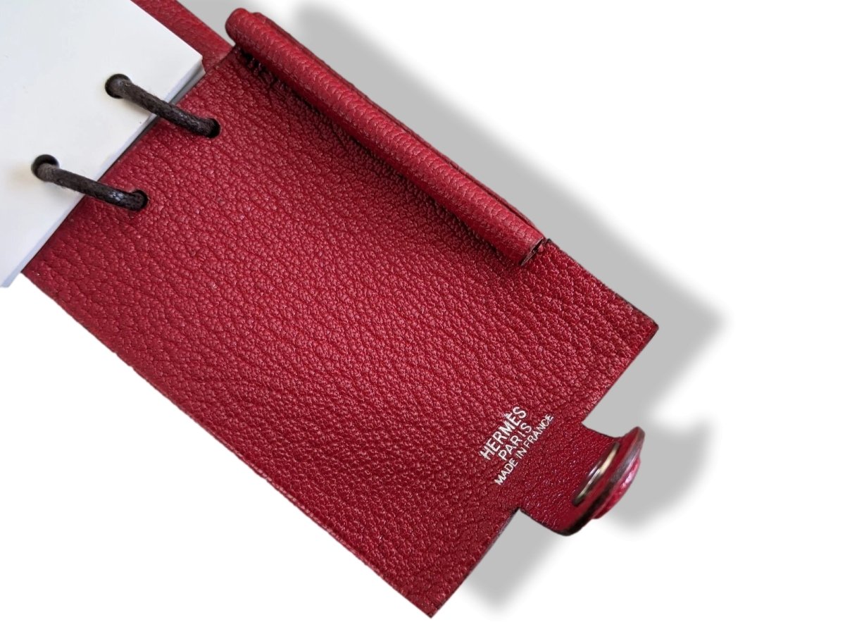 Hermes Red Chevre Mysore Goat Leather Notepad Pendant with Silver Criterium Pencil, BNIB! - poupishop