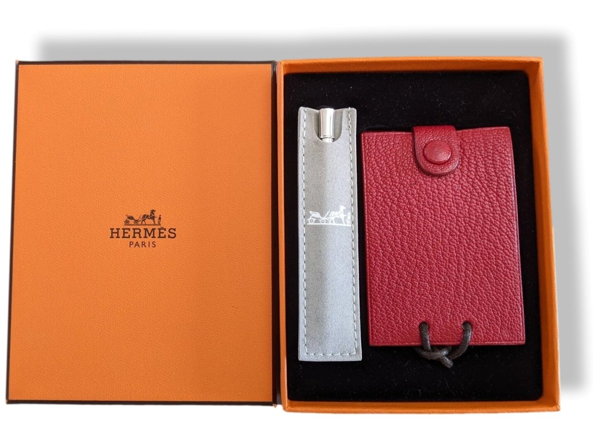 Hermes Red Chevre Mysore Goat Leather Notepad Pendant with Silver Criterium Pencil, BNIB! - poupishop
